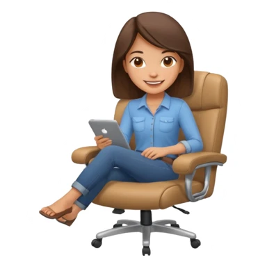 Cartoon faced girl relaxing in an office chair and smiling  sticker