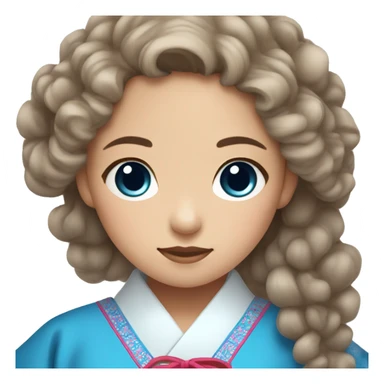 curly brown hair girl with blue eyes wearing korean hanbok sticker