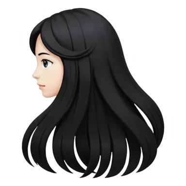 back of head, long flowing black hair sticker