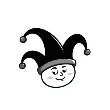 a jester's hat, hand-drawn black outline, whimsical and simple sticker