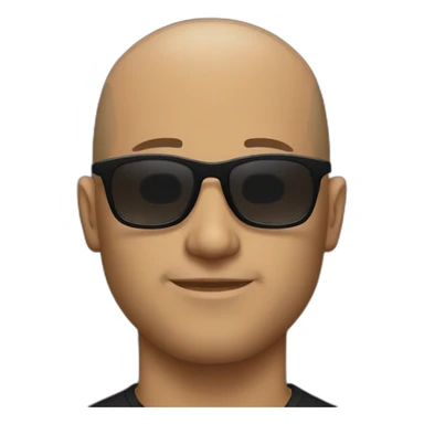 bald man with light beard and expensive sunglasses with a black compressive t-shirt sticker