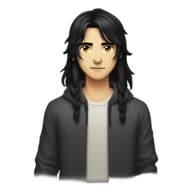 Young man long black hair wolf ears yellow eyes sticker