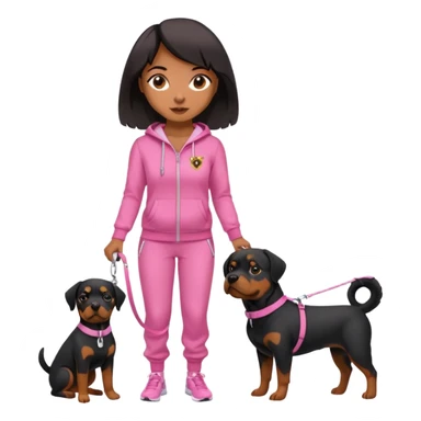 Rottweiler on one leash by African American woman in all pink track suit sticker