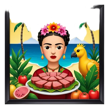 frida khalo style spam meat tropical art landscape  sticker
