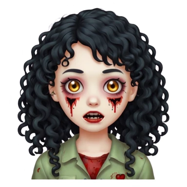 Emoji garota zombie com cabelo preto cacheado longo com franja cacheada sem volume sticker