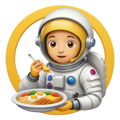A yellow person in a spacesuit eating Korean food sticker