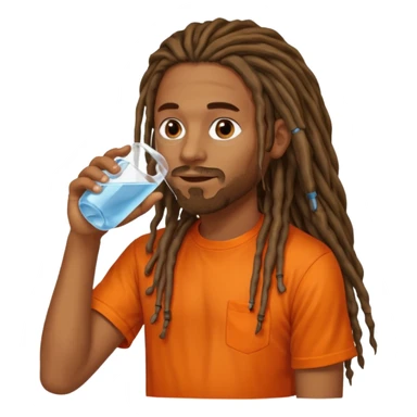 Brownskin man with long dreadlocks orange shirt drinking water sticker
