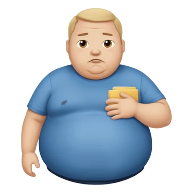 a cartoon fat man holding his stomach wearing t shirt, while looking confused? dont show nipples sticker