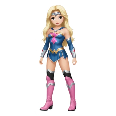Wonderwoman, long blond hair with pink highlights, black-pink leather outfit, white knee high boots sticker