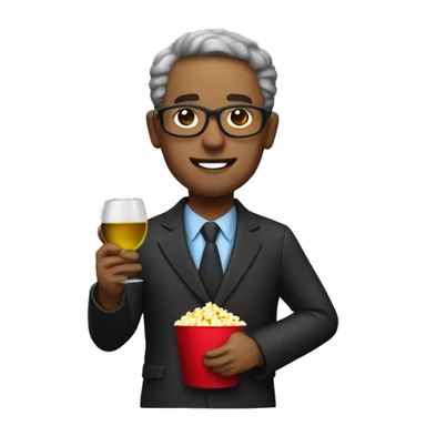 college professor with a wine glass and popcorn sticker