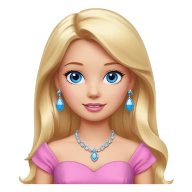 barbie, long blonde hair, pink dress, with blue eyes,different dress,ear rings, jewelry, different face expressions. sticker