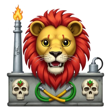 Create a power station with a rasta cap on with red gold green grafite of a lion and skulls with Fred the fossibot grafted on it sticker