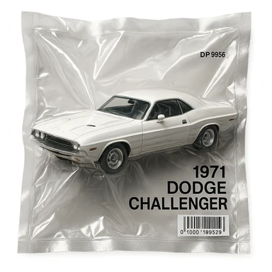 classic white 1971 Dodge Challenger, shiny and inflated, inspired by the film 'Death Proof' sticker