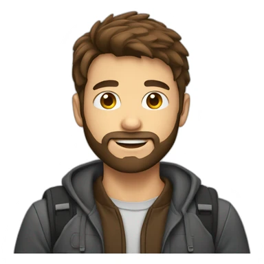 Boy with brown hair and beard and laptop sticker