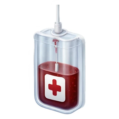 Rectangular transparent plastic iv bag filled with 500ml of blood hanging on an iv pole in an intensive care unit  sticker