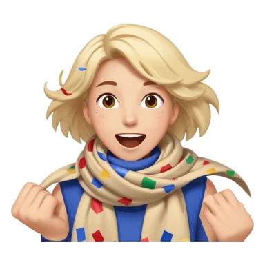 person with a sports scarf, excited expression, confetti in the air sticker
