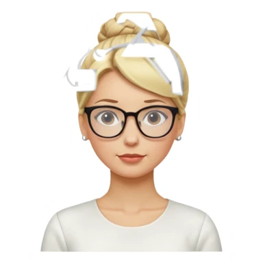 Blonde Women with Bun, Office Woman – tight blonde high bun, glasses, white blouse, confident look. sticker
