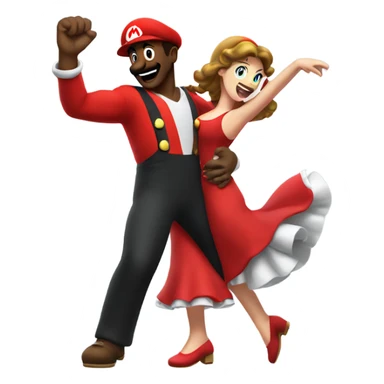 Black man wearing giant Mario costume dancing with brunette woman  sticker