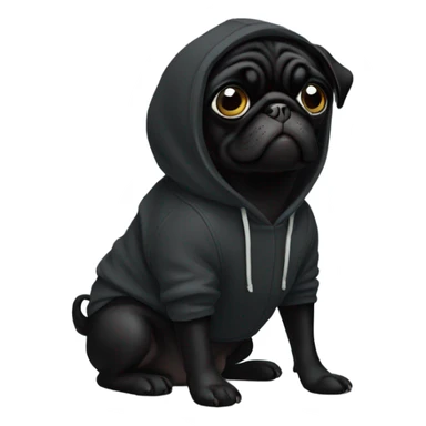 Black pug wearing a black hoodie sticker
