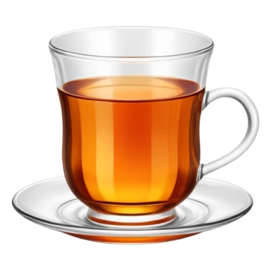 Traditional Turkish tea glass, small clear glass with a narrow waist, filled with hot amber tea on a saucer, WITHOUT a grip sticker