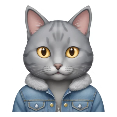 Gray cat with calm eyes, half body, jean jacket sticker