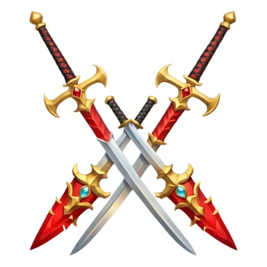 Golden fiery royal two crossed swrods with red gem and golden blade sticker