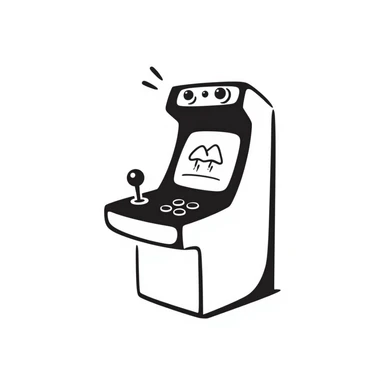 A hand-drawn arcade machine with sketchy joystick and game elements sticker
