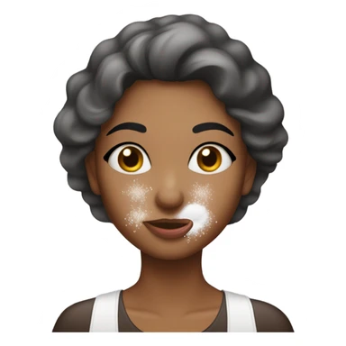 woman sniffing powdered sugar sticker