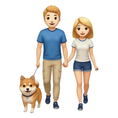 couple walking with a Shiba Inu dog sticker