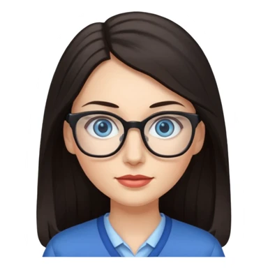 long dark hair, blue eyes, glasses teacher female, eyelashes sticker