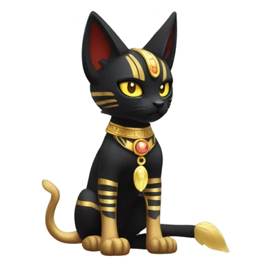 Black godly overpowered ethereal majestic Egyptian Litten-Cat-Fakemon. Golden Anubis-Rings and yellow ring-markings. Full body sticker