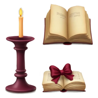 open book and candlestick with burgundy bow sticker