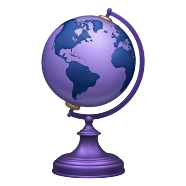 Realistic globe on a stand in muted purple tones with dark blue sticker