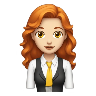 White Woman with red hair and yellow eyes wearing a white button up shirt and black tie sticker