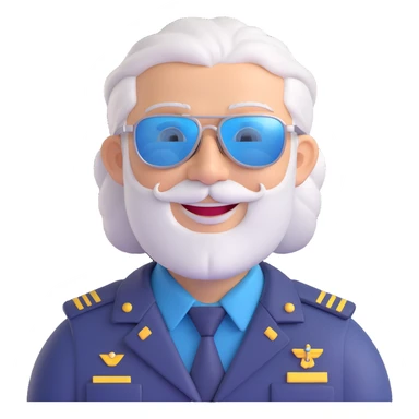 middle-aged pilot, silver hair, beard, fair skin, smiling, wearing sunglasses sticker