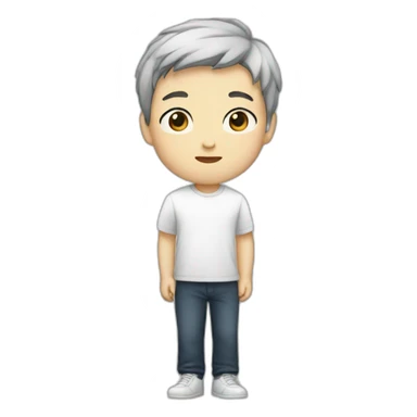 He was born at the age of fourteen. He has black hair, looks like a Korean, and has white skin sticker