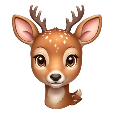 Cinematic Cute Deer Portrait Emoji, Head tilted playfully and inquisitively, showcasing a delicate coat speckled with subtle white spots and gentle earth tones, round, sparkling eyes filled with curious wonder, Simplified yet irresistibly adorable features, highly detailed, glowing with a warm, friendly glow, high shine, affectionate and graceful, stylized with a touch of woodland whimsy, bright and endearing, soft glowing outline, capturing the essence of a mischievous yet loving fawn, so playful it feels like it could skip out of the screen into your arms! sticker