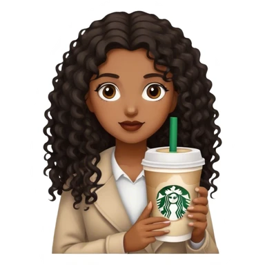 Girl with medium brown  skin/  black brown curly long hair with Starbucks  sticker