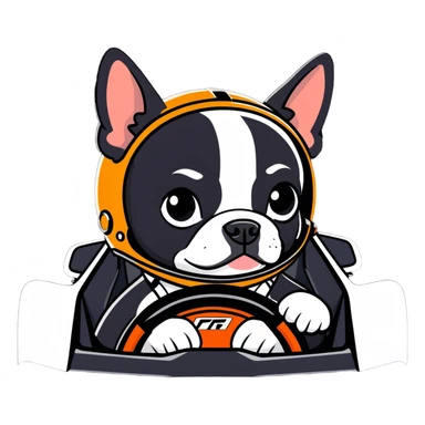 Boston terrier in mclaren f1 race car sticker