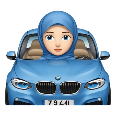 Turkish beautiful finish Konya girl blue eyes with denim hijab dress and driving bmw car sticker