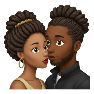 black boyfriend with dreadlock kissing black girl with curly bun sticker