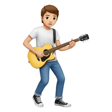 yellow skin Guy with brown hair, white tee, blue jeans and black converse playing a guitar sticker