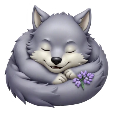 Meme-Worthy Cute Sleeping Werewolf Portrait Emoji, with a cuddly, miniature lupine form in soft moonlit grays and silvers, head resting peacefully with gently closed dreamy eyes and a small, content smile, simplified yet irresistibly endearing, highly detailed with a soft glowing outline that captures the cozy, sleepy essence of a werewolf after frolicking under the full moon! sticker