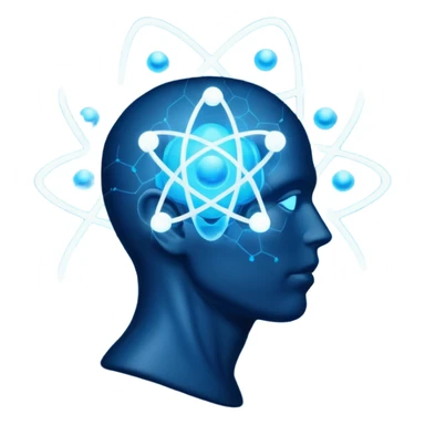 human head silhouette with atom symbol inside sticker