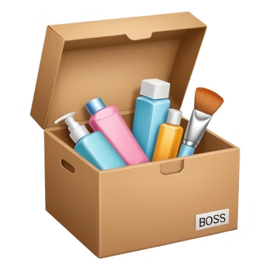 box with a label (on the label there are beauty products icon) sticker