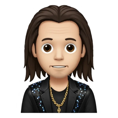 James Munky Shaffer from Korn with long dark brown hair, light tan skin, black sequin outfit sticker