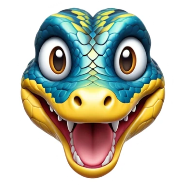 Cinematic Comical Python Portrait Emoji, Head tilted dramatically with an exaggeratedly shocked expression, featuring a robust, patterned body with wide, comically expressive eyes full of humorous disbelief, Simplified yet hilariously expressive features, highly detailed, glowing with a slightly sassy glow, high shine, dramatic yet playful, stylized with an air of quirky reptilian attitude, soft glowing outline, capturing the essence of a meme-worthy python that looks ready to side-eye its way into viral fame! sticker