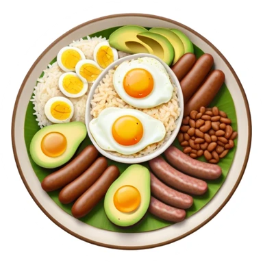 bandeja-paisa-cinematic-realistic-bandeja-paisa-dish-emoji,-depicted-as-a-hearty-platter-featuring-rice,-beans,-avocado-slices,-one-sausage,-a-perfectly-cooked-egg,-and-crispy-pork-crackle,-rendered-with-vivid-textures-and-robust,-inviting- sticker