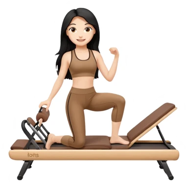 pilates girl in brown set whit black long hair  sticker