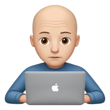 bald young guy with MacBook no wrinkle on face sticker